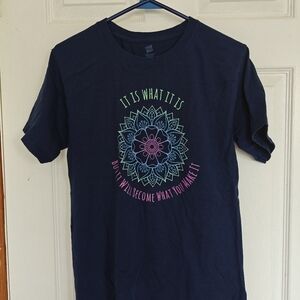 Hanes 100% Cotton Blue and Green Short Sleeve Tee - It Is What It Is